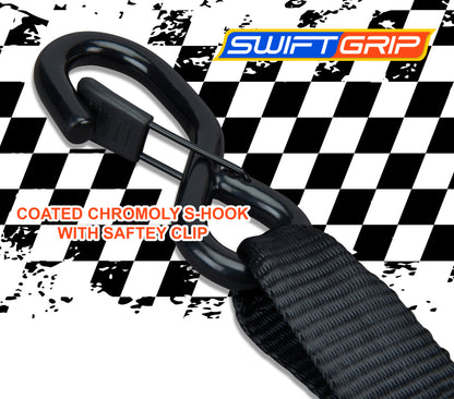 Ratchet Straps Heavy Duty Tie Downs, (4) Heavy Duty Ratchet Strap with Integrated Soft Tie Hook, UTV Tie Down Straps, Motorcycle Tie Down Straps, Padded Handles & Coated Chromoly Hooks, BLUE
