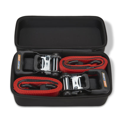 Ratchet Straps Heavy Duty Tie Downs, (4) Heavy Duty Ratchet Strap with Integrated Soft Tie Hook, UTV Tie Down Straps, Motorcycle Tie Down Straps, Padded Handles & Coated Chromoly Hooks, RED