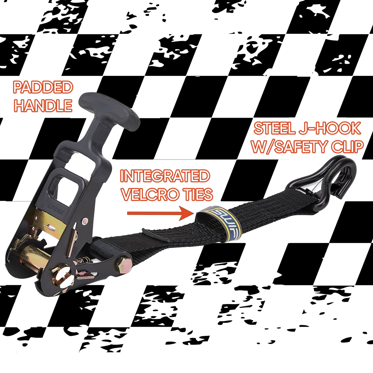 Swift Grip Car Tie Down Straps for Trailers Ratchet Strap Kit, 10,000 lbs Break Strength, Tire Straps for Car, Truck, UTV & More, (4) Premium 2" x 12' Speed Strap, integrated Axle Straps & Velcro Ties