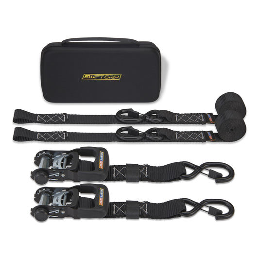 Ratchet Straps Heavy Duty Tie Downs, (2) Heavy Duty Ratchet Strap with Integrated Soft Tie Hook, UTV Tie Down Straps, Motorcycle Tie Down Straps, Padded Handles & Coated Chromoly Hooks (Black)