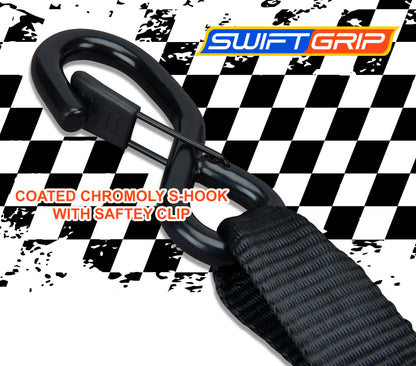 Ratchet Straps Heavy Duty Tie Downs, (4) Heavy Duty Ratchet Strap with Integrated Soft Tie Hook, UTV Tie Down Straps, Motorcycle Tie Down Straps, Padded Handles & Coated Chromoly Hooks, ORANGE