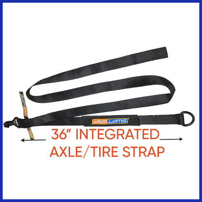 Swift Grip Car Tie Down Straps for Trailers Ratchet Strap Kit, 10,000 lbs Break Strength, Tire Straps for Car, Truck, UTV & More, (4) Premium 2" x 12' Speed Strap, integrated Axle Straps & Velcro Ties